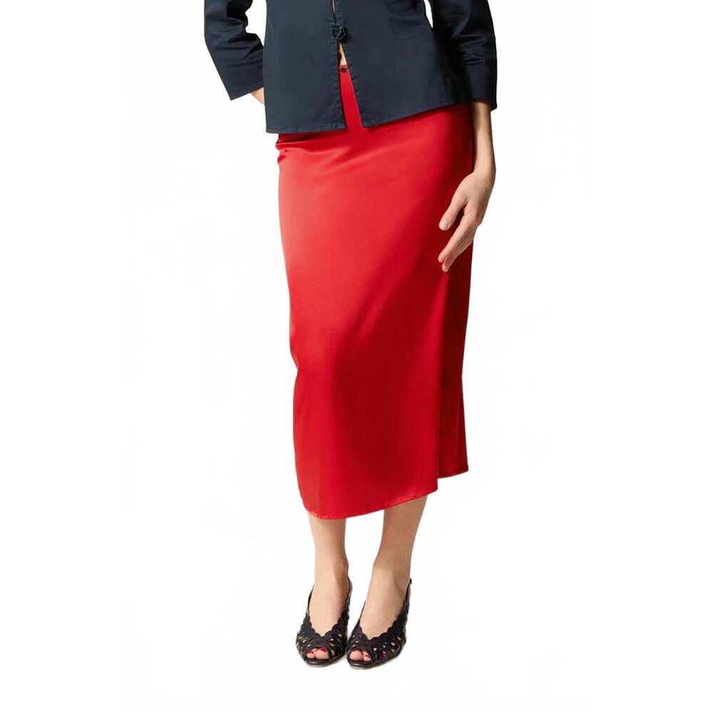 NEW ROUJE PARIS naella satin midi skirt in rouge